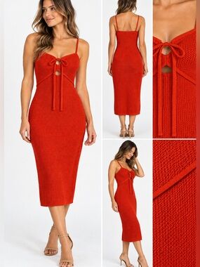 House of Harlow Fall Autumn Orange Red Knit Midi Dress Cutout Tie Front NWT Med